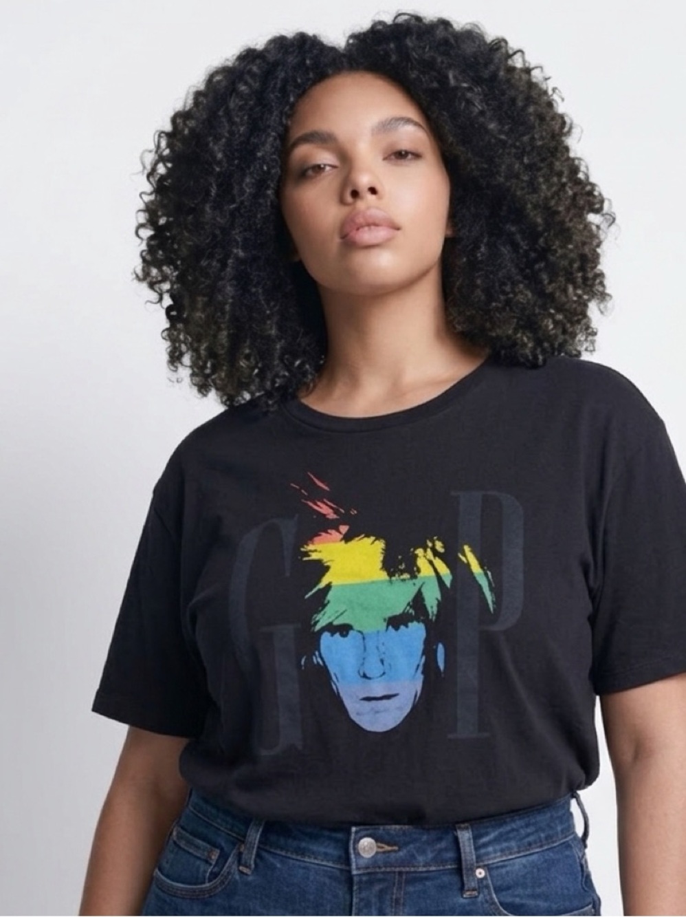 GAP Black Short‑Sleeve T‑Shirt with Rainbow Portrait Graphic